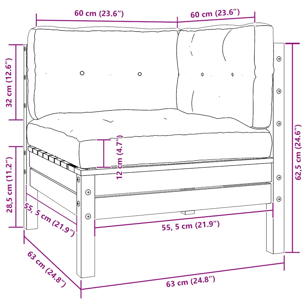 3 Piece Garden Lounge Set with Cream Cushions Solid Pinewood