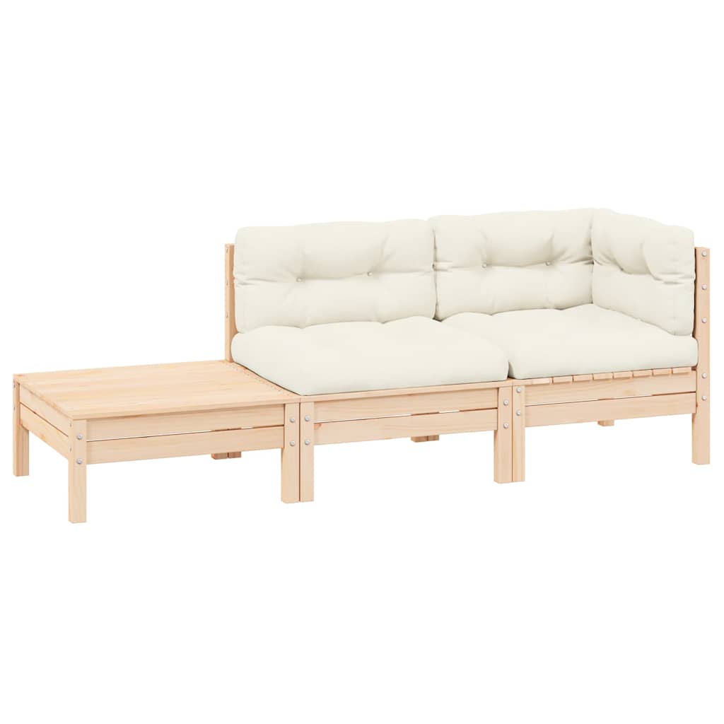 3 Piece Garden Lounge Set with Cream Cushions Solid Pinewood
