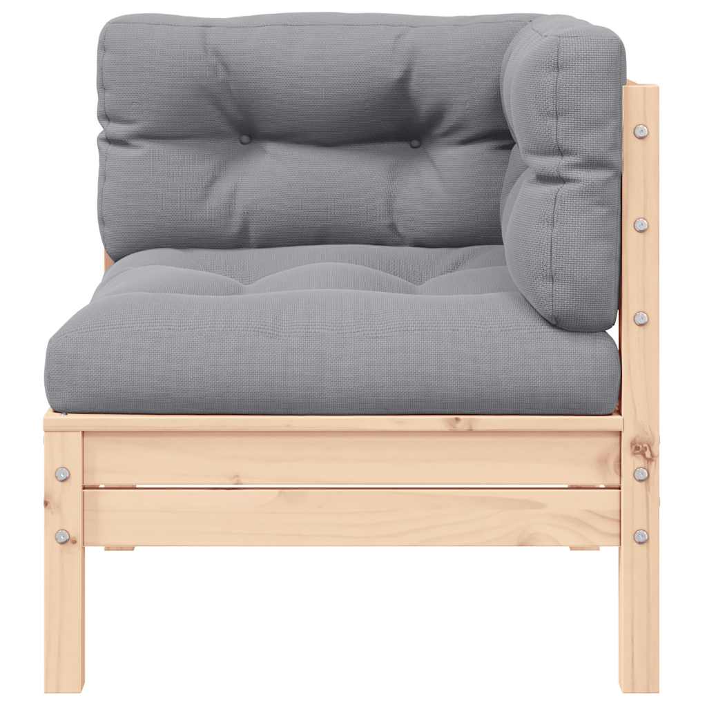 3 Piece Garden Lounge Set with Grey Cushions Solid Pinewood