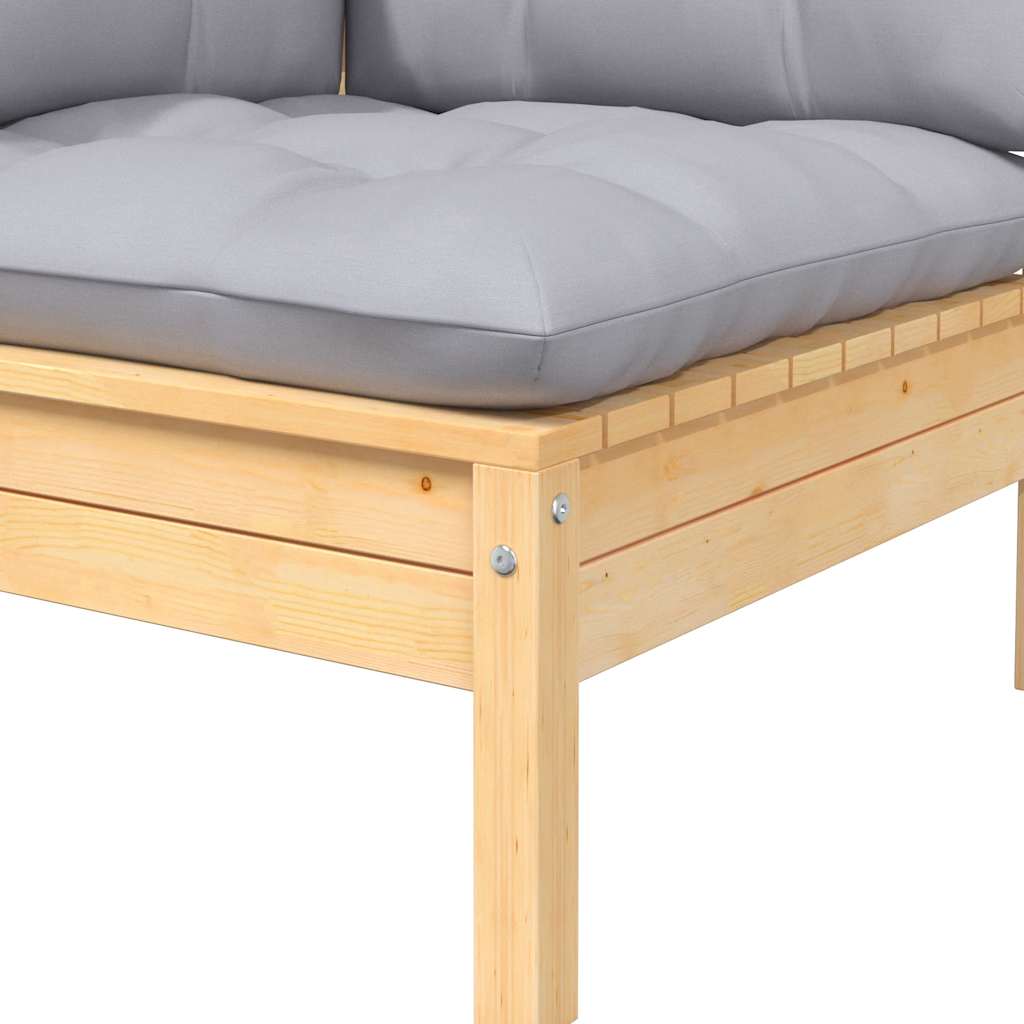 3 Piece Garden Lounge Set with Grey Cushions Solid Pinewood