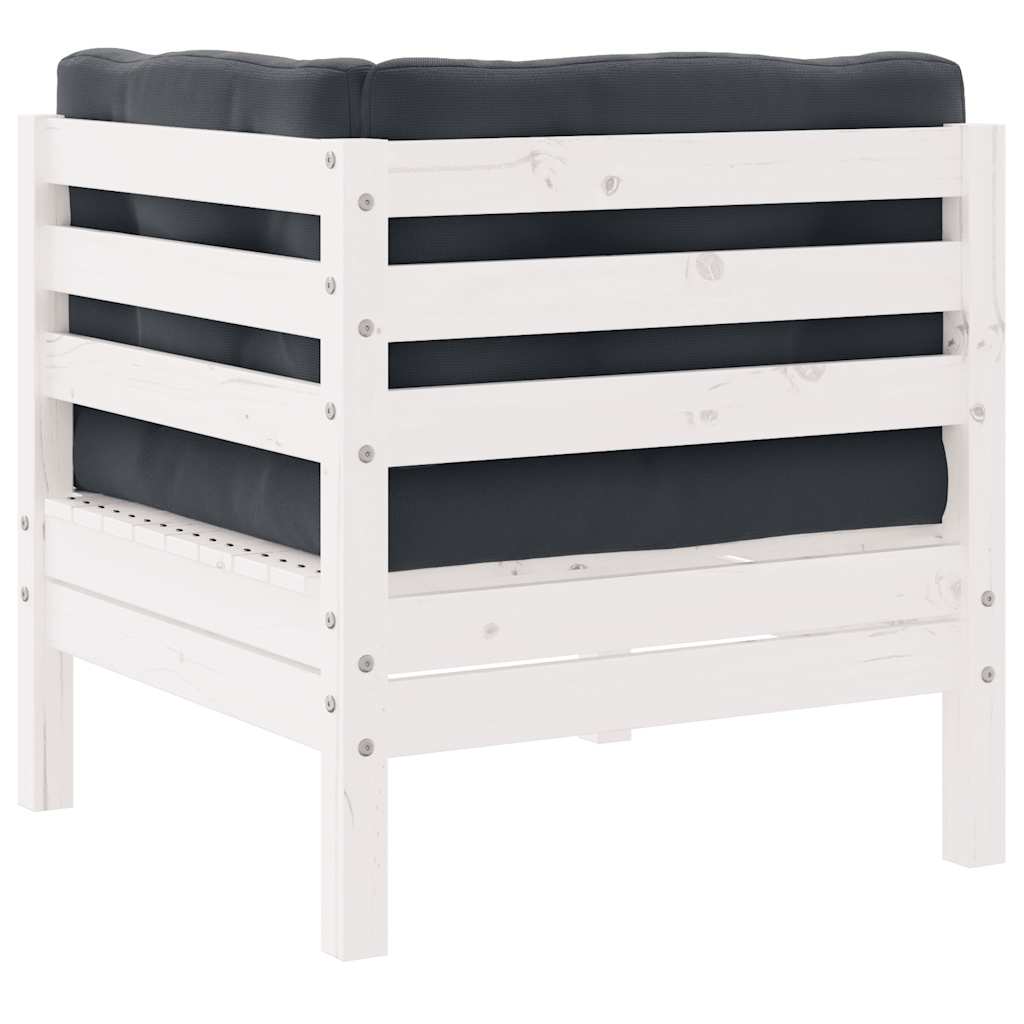 3 Piece Garden Lounge Set with Cushions White Solid Pinewood