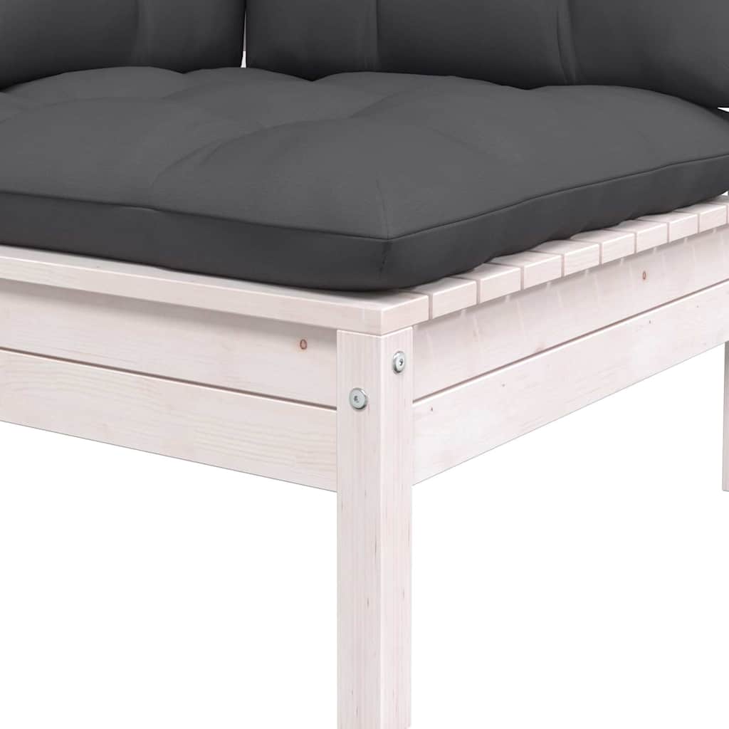 3 Piece Garden Lounge Set with Cushions White Solid Pinewood