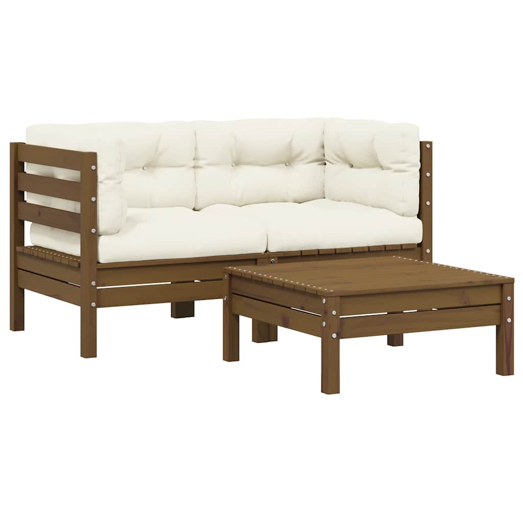 3 Piece Garden Lounge Set with Cream Cushions Solid Pinewood