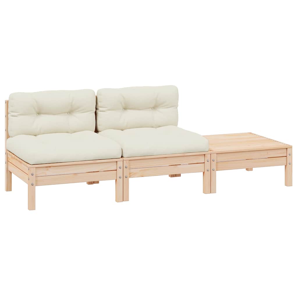3 Piece Garden Lounge Set with Cream Cushions Solid Pinewood