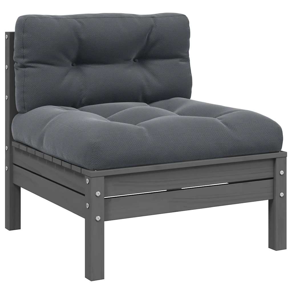 3 Piece Garden Lounge Set with Cushions Grey Solid Pinewood