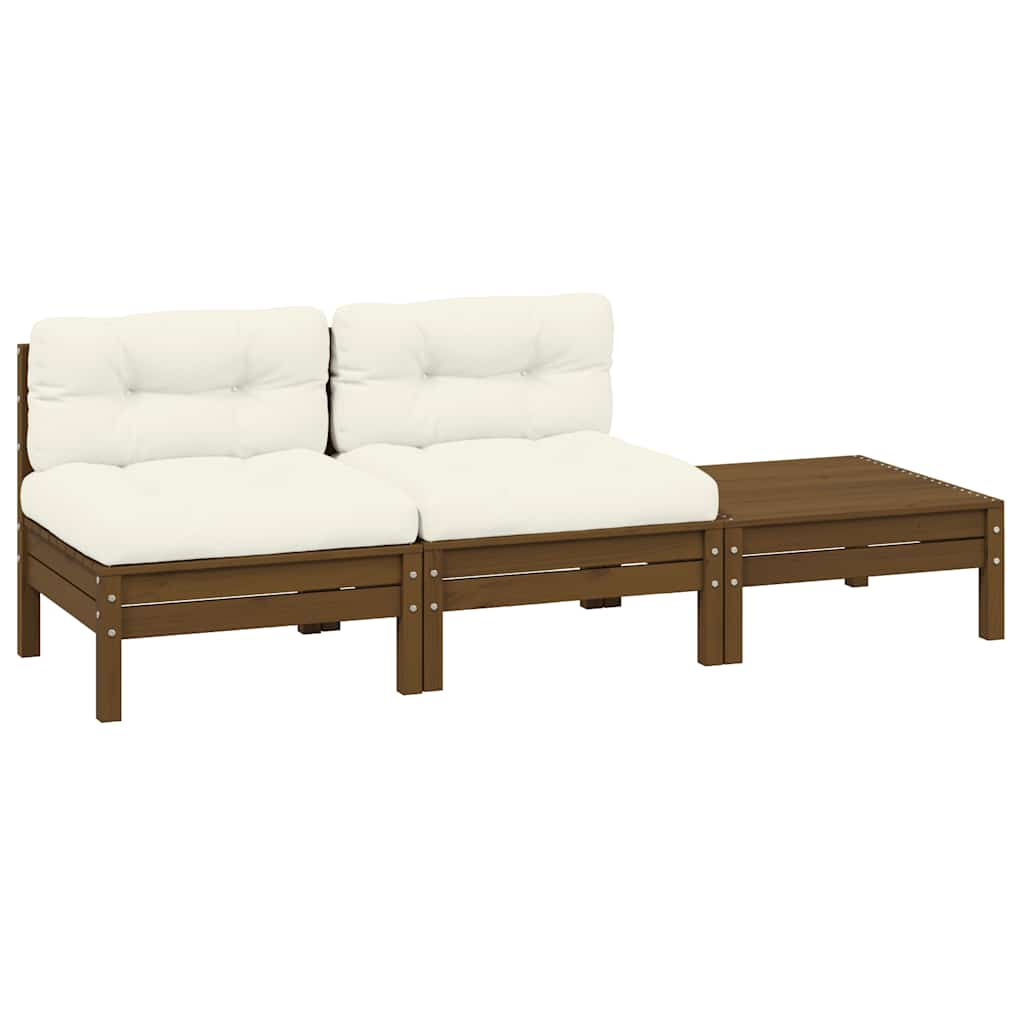 3 Piece Garden Lounge Set with Cream Cushions Solid Pinewood