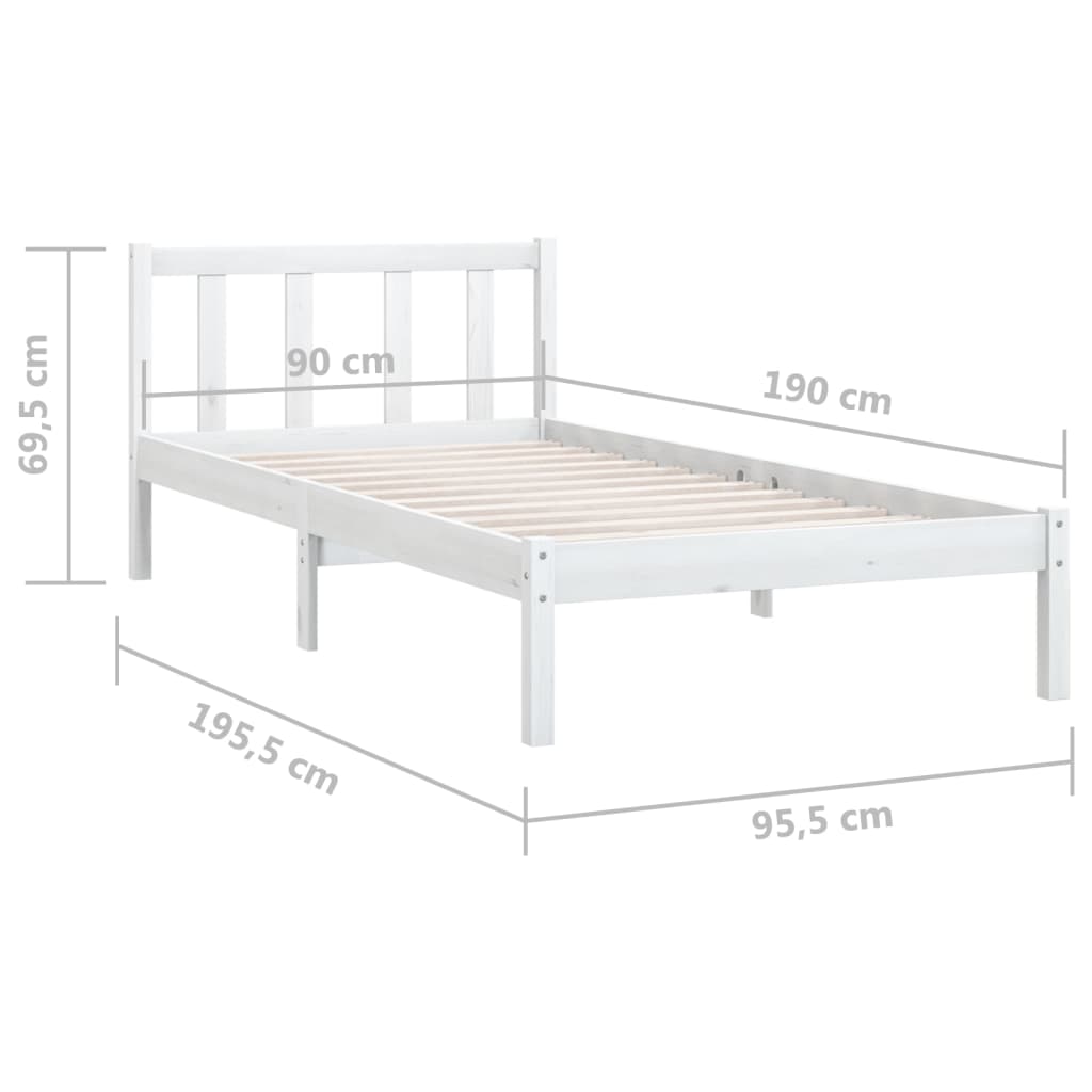 Bed Frame without Mattress White Solid Wood 90x190 cm