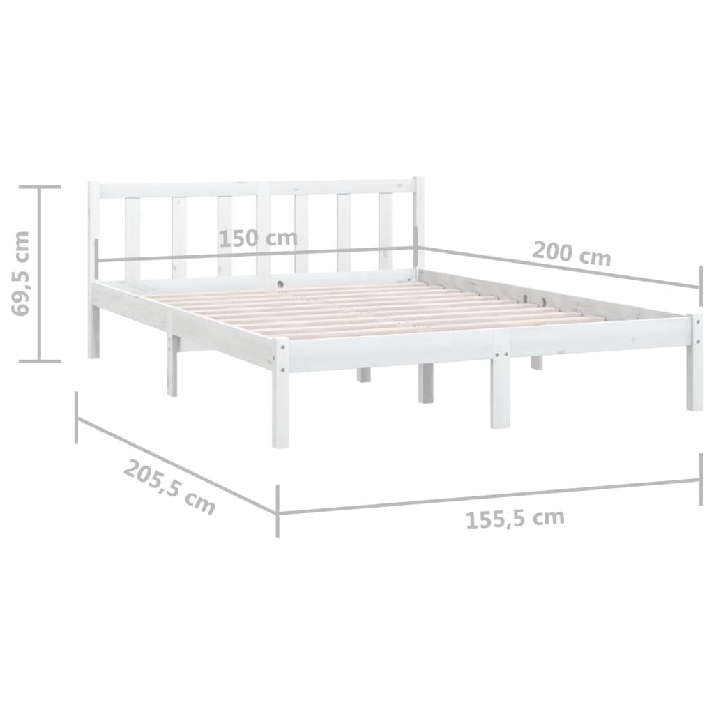 Bed Frame without Mattress White Solid Wood Pine 150x200 cm