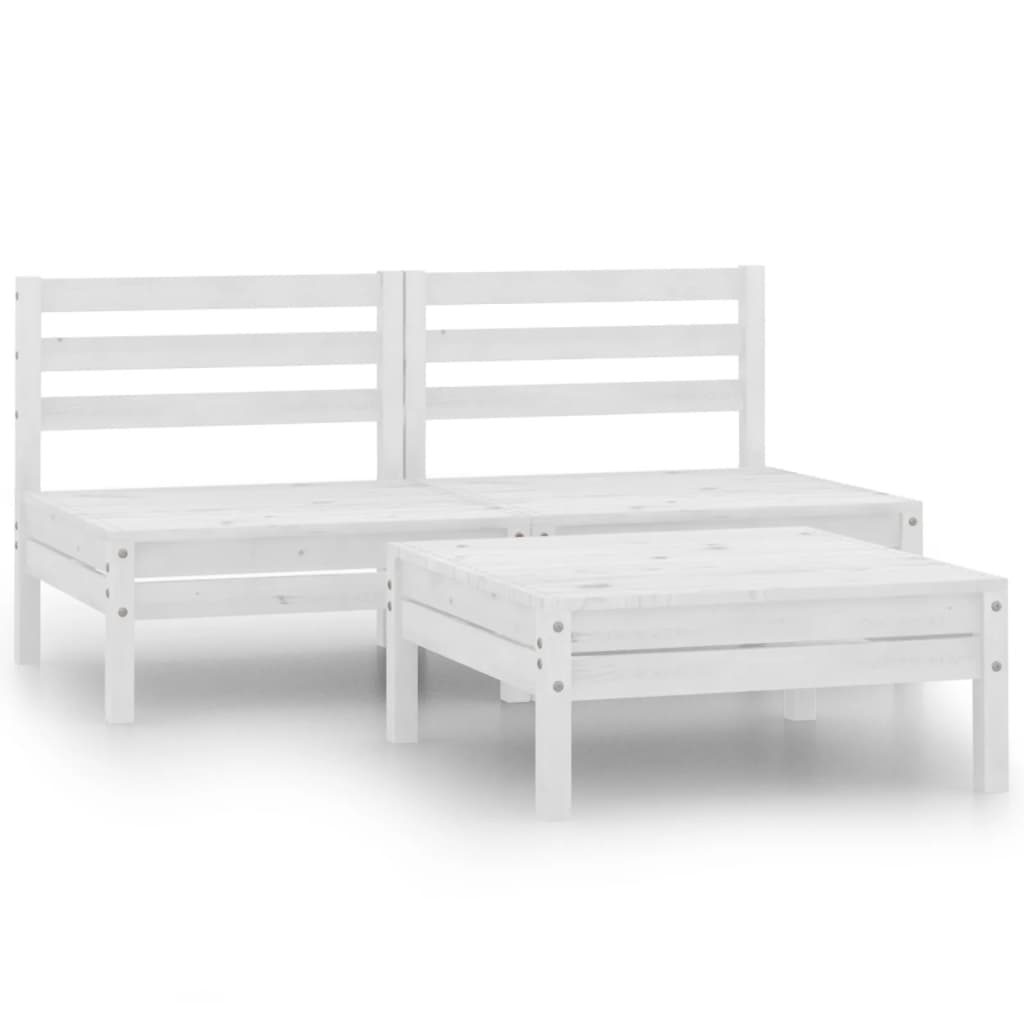 3 Piece Garden Lounge Set White Solid Wood Pine