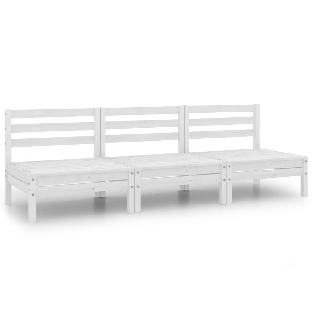 3 Piece Garden Lounge Set White Solid Pinewood