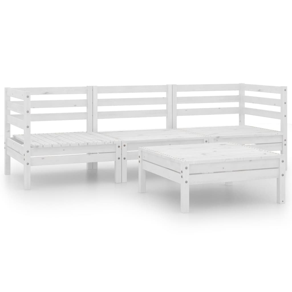 4 Piece Garden Lounge Set White Solid Wood Pine