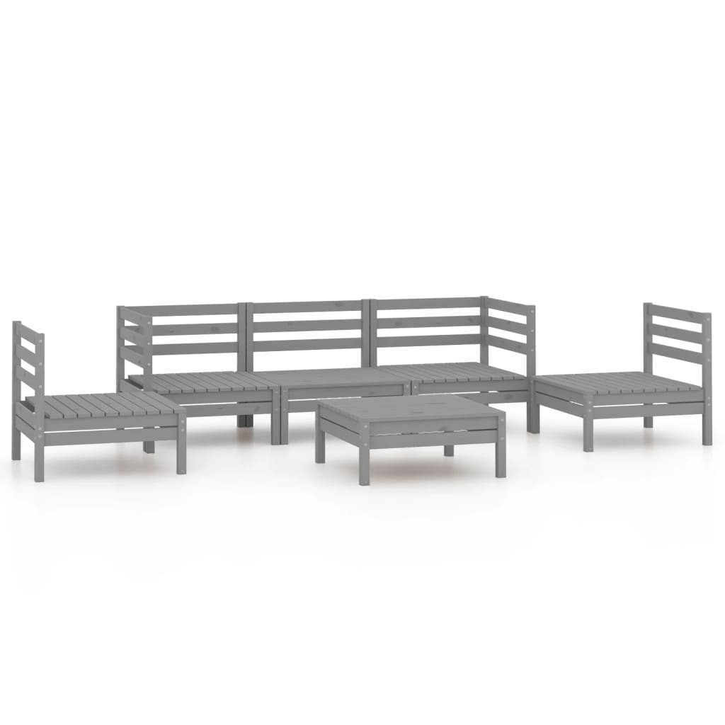 6 Piece Garden Lounge Set Grey Solid Pinewood