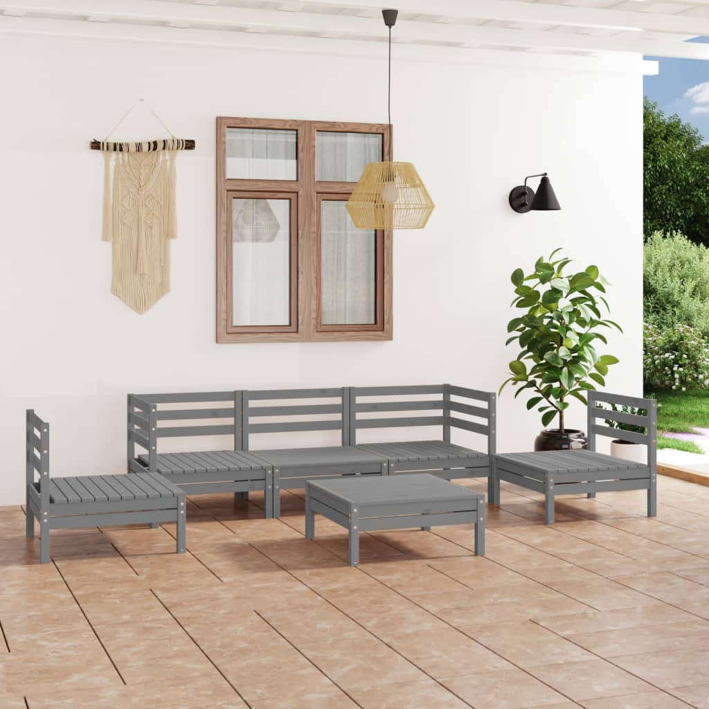 6 Piece Garden Lounge Set Grey Solid Pinewood