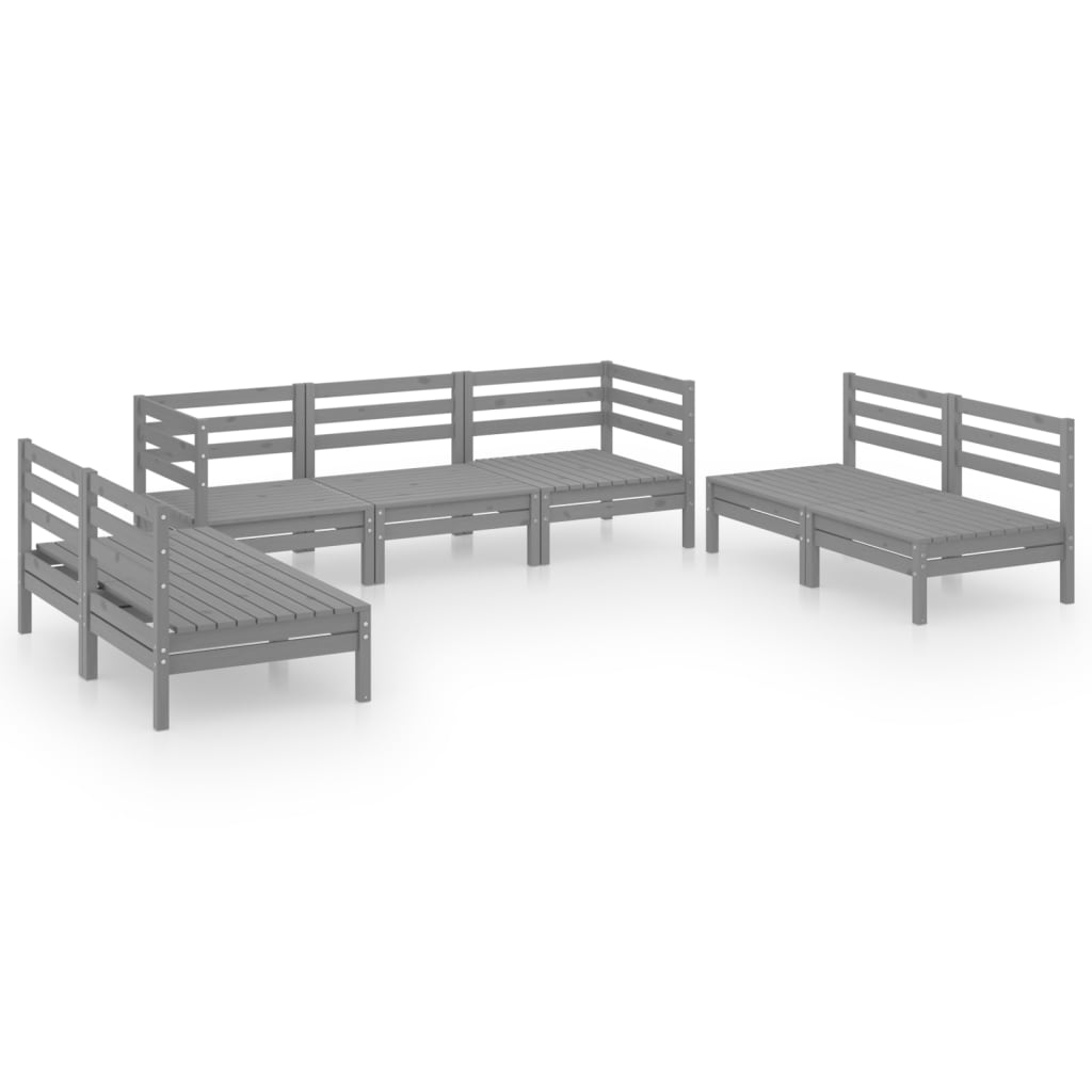 7 Piece Garden Lounge Set Grey Solid Pinewood