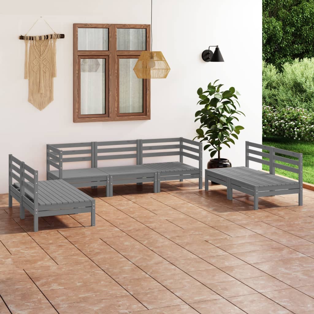 7 Piece Garden Lounge Set Grey Solid Pinewood
