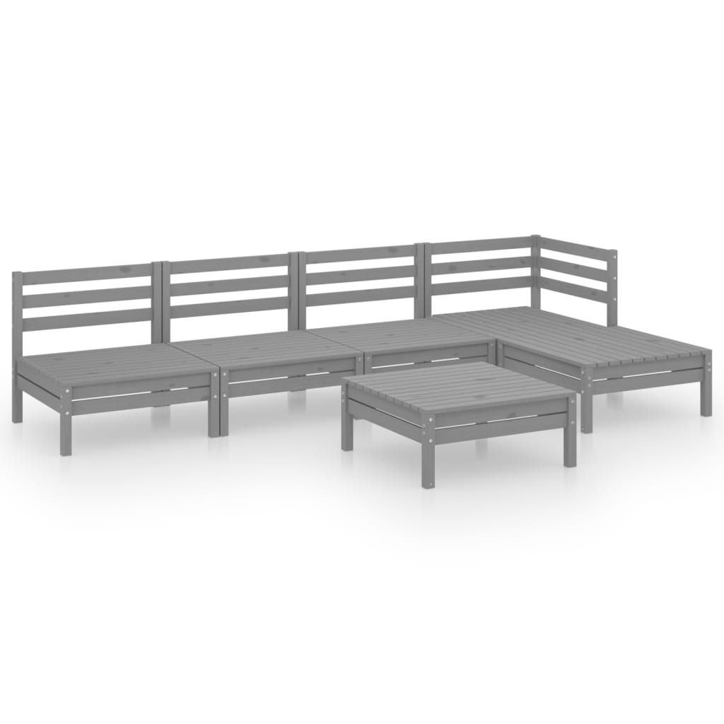 6 Piece Garden Lounge Set Solid Pinewood Grey