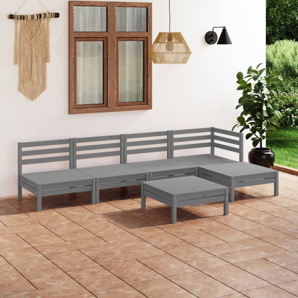 6 Piece Garden Lounge Set Solid Pinewood Grey