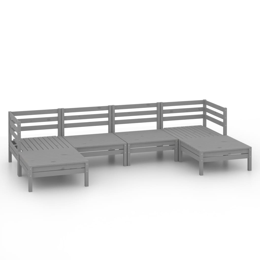 6 Piece Garden Lounge Set Grey Solid Pinewood