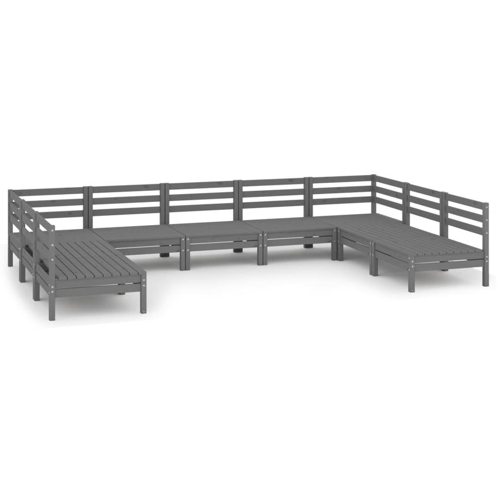 9 Piece Garden Lounge Set Grey Solid Pinewood
