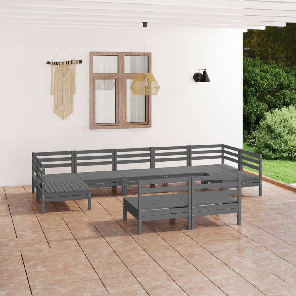 9 Piece Garden Lounge Set Grey Solid Pinewood