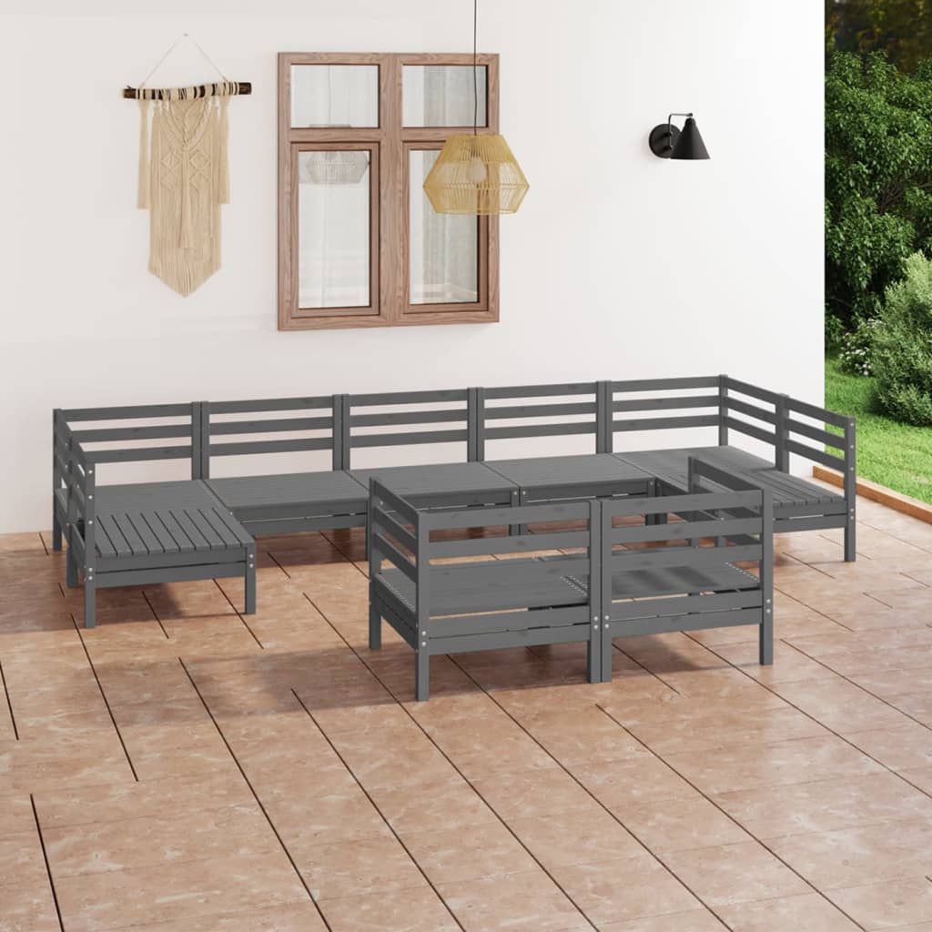 9 Piece Garden Lounge Set Grey Solid Pinewood