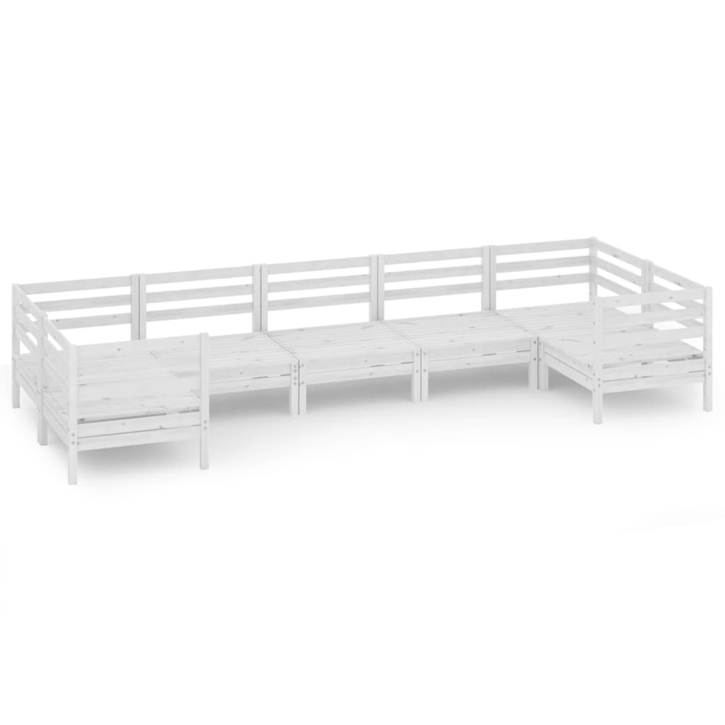7 Piece Garden Lounge Set White Solid Pinewood