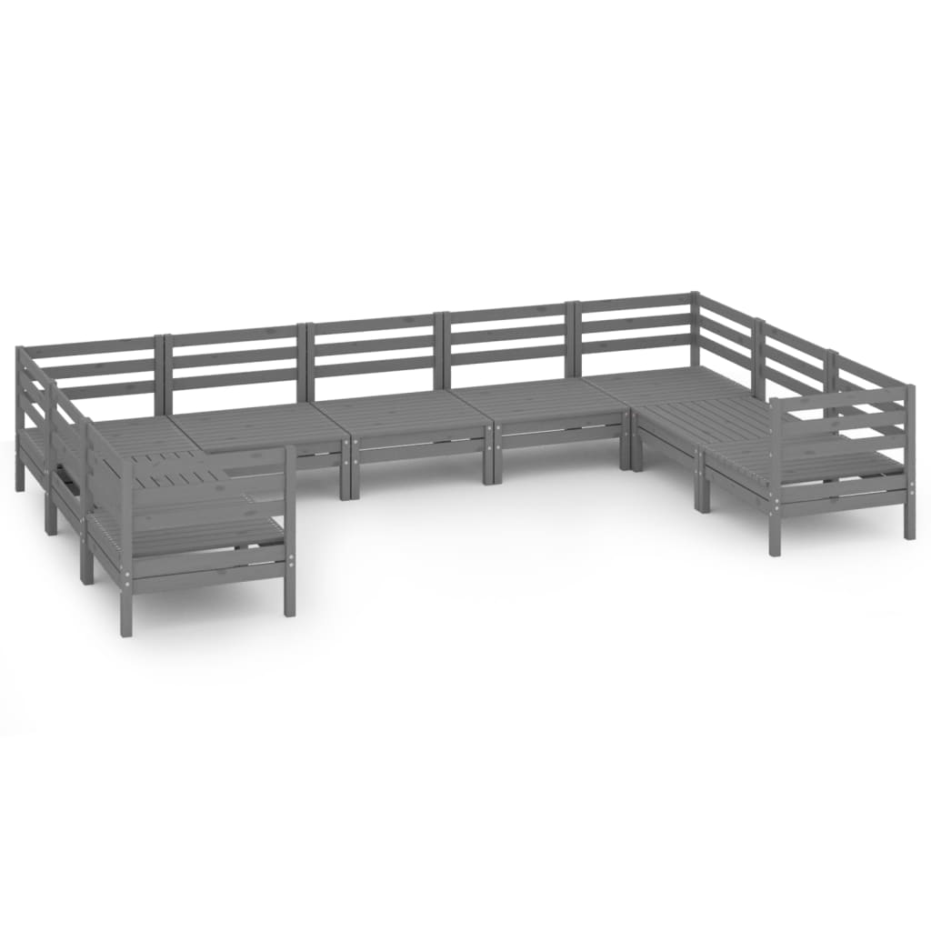 9 Piece Garden Lounge Set Grey Solid Pinewood