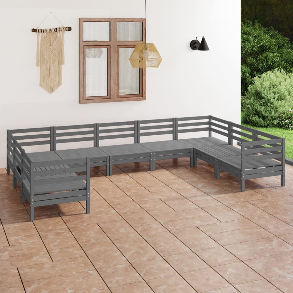 9 Piece Garden Lounge Set Grey Solid Pinewood