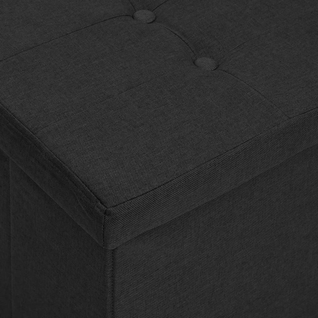 Folding Storage Bench Black Faux Linen