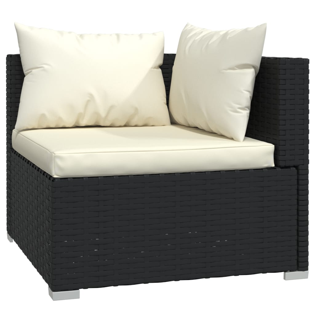 3-Seater Sofa with Cushions Black Poly Rattan