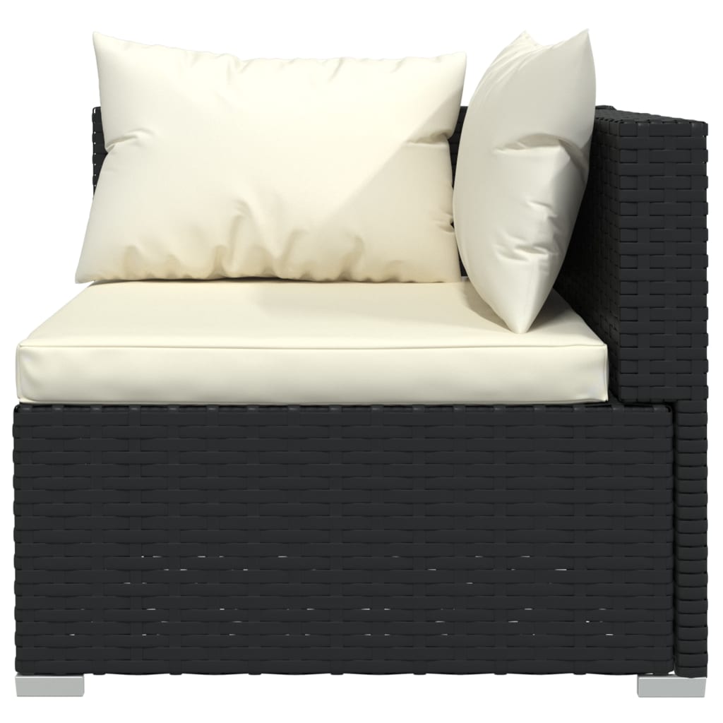 3-Seater Sofa with Cushions Black Poly Rattan