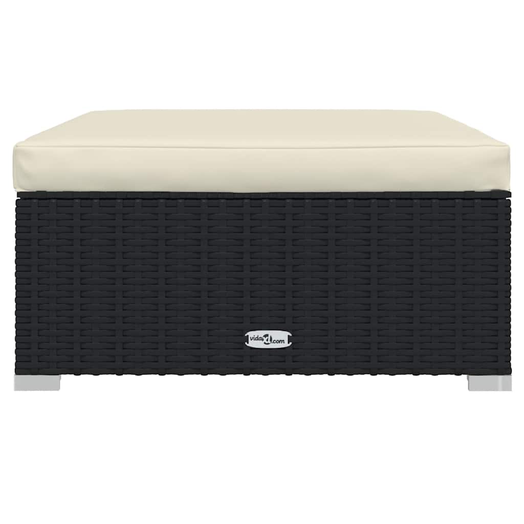 Garden Footrest with Cushion Black 70x70x30 cm Poly Rattan