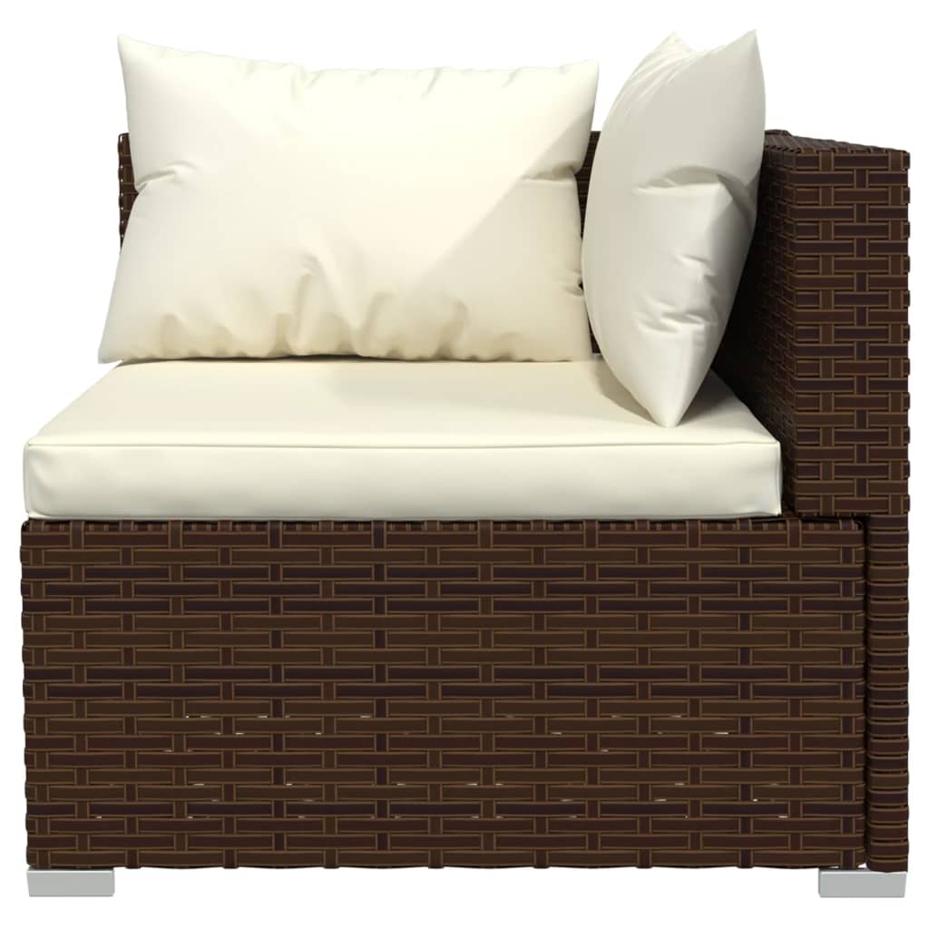 3-Seater Sofa with Cushions Brown Poly Rattan