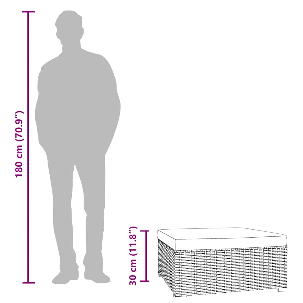 Garden Footrest with Cushion Grey 70x70x30 cm Poly Rattan