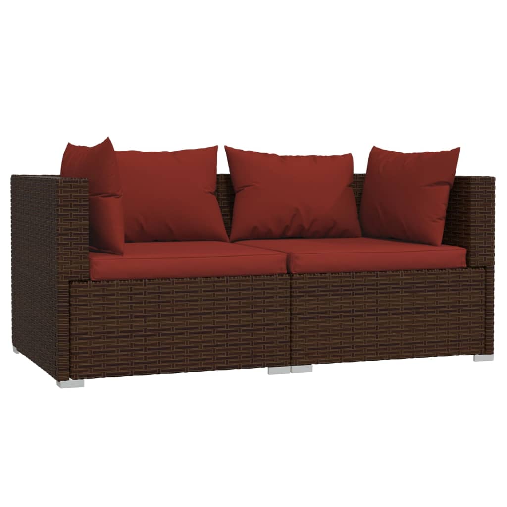 3 Piece Garden Lounge Set with Cushions Brown Poly Rattan