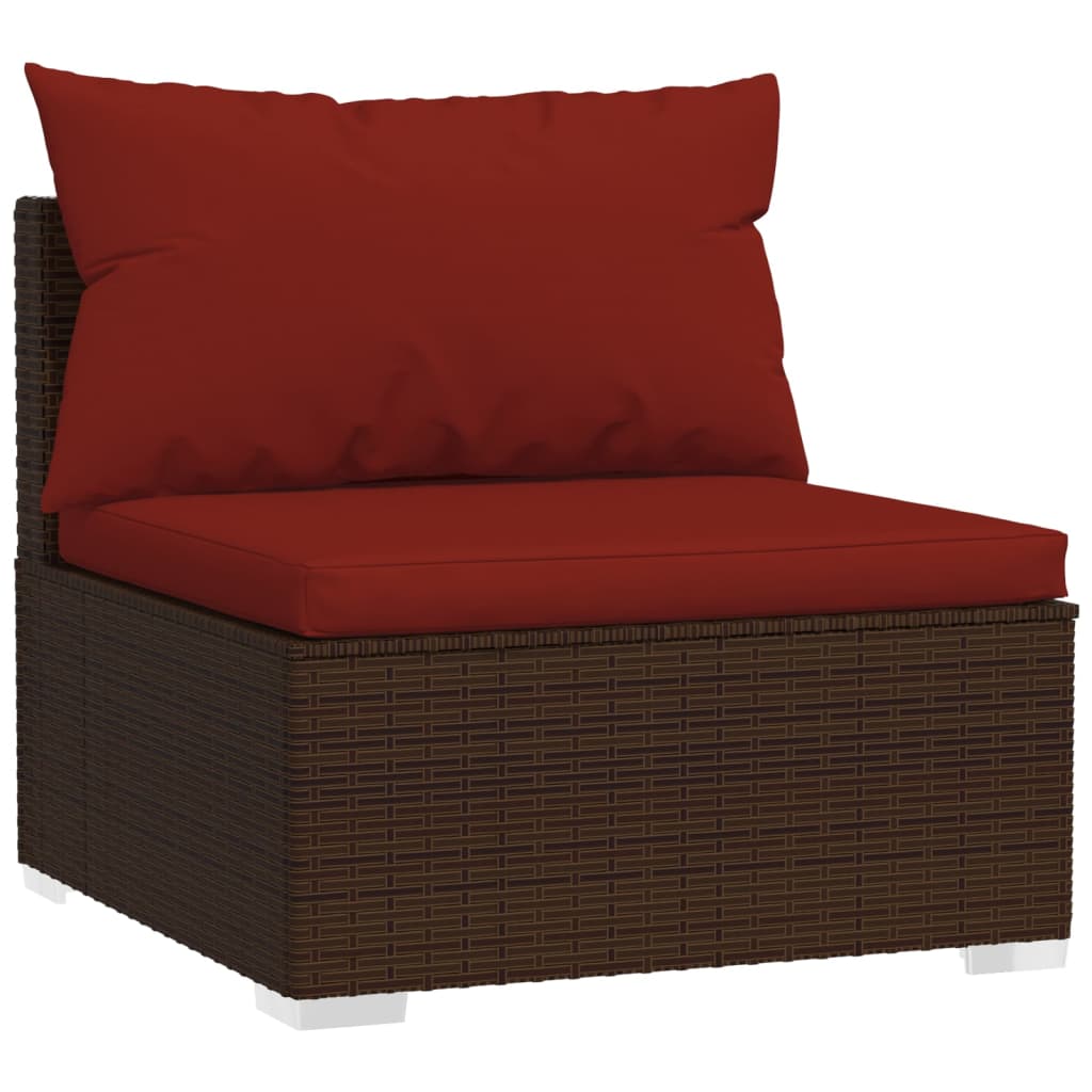 3-Seater Sofa with Cushions Brown Poly Rattan