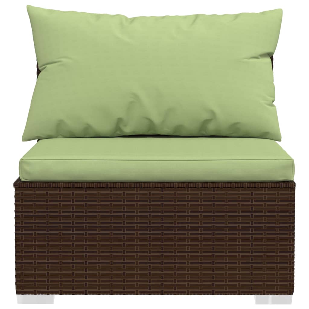 3-Seater Sofa with Cushions Brown Poly Rattan