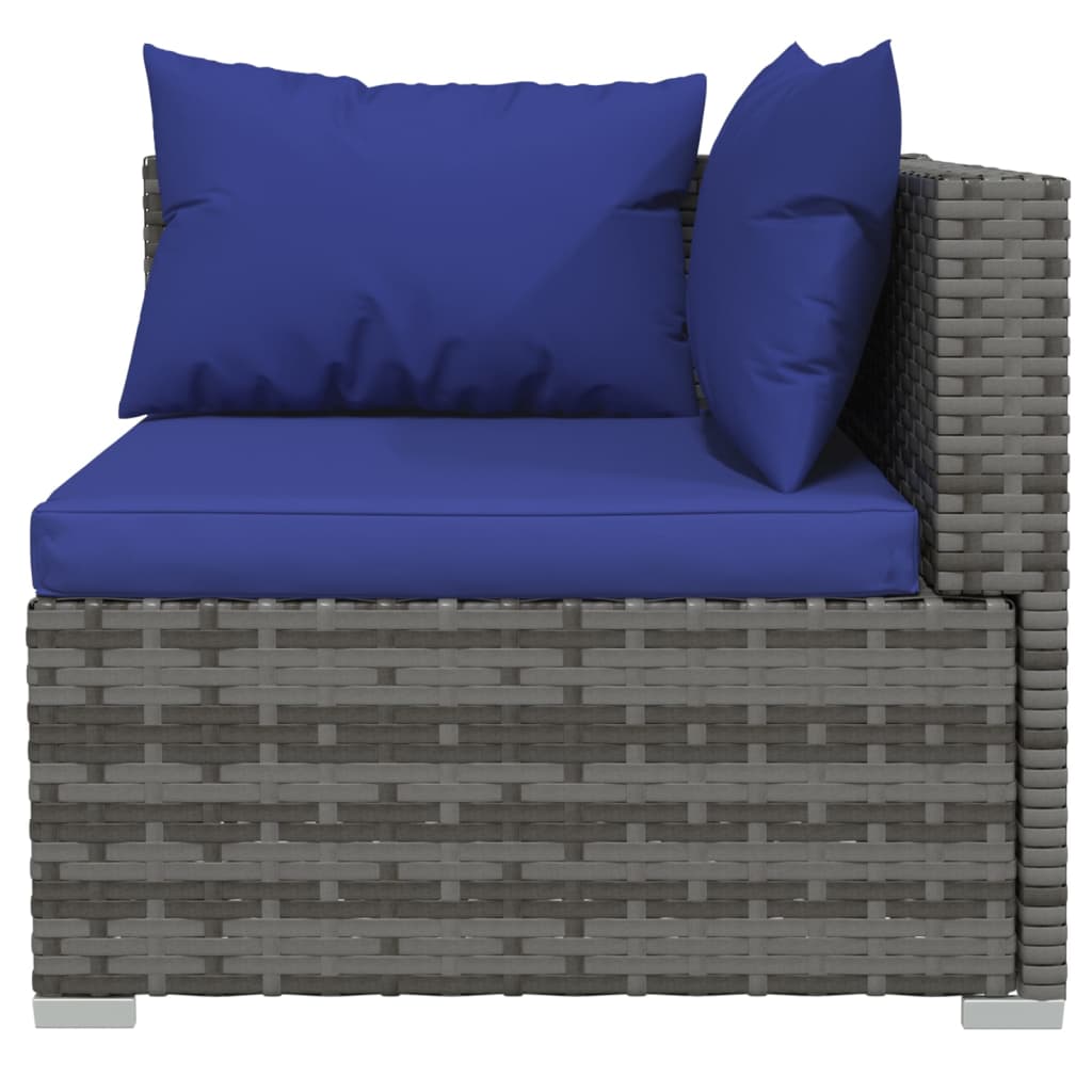 3-Seater Sofa with Cushions Grey Poly Rattan