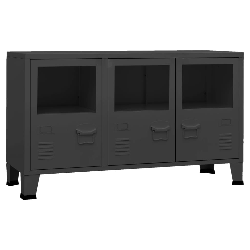 Industrial Sideboard Black 105x35x62 cm Metal and Glass