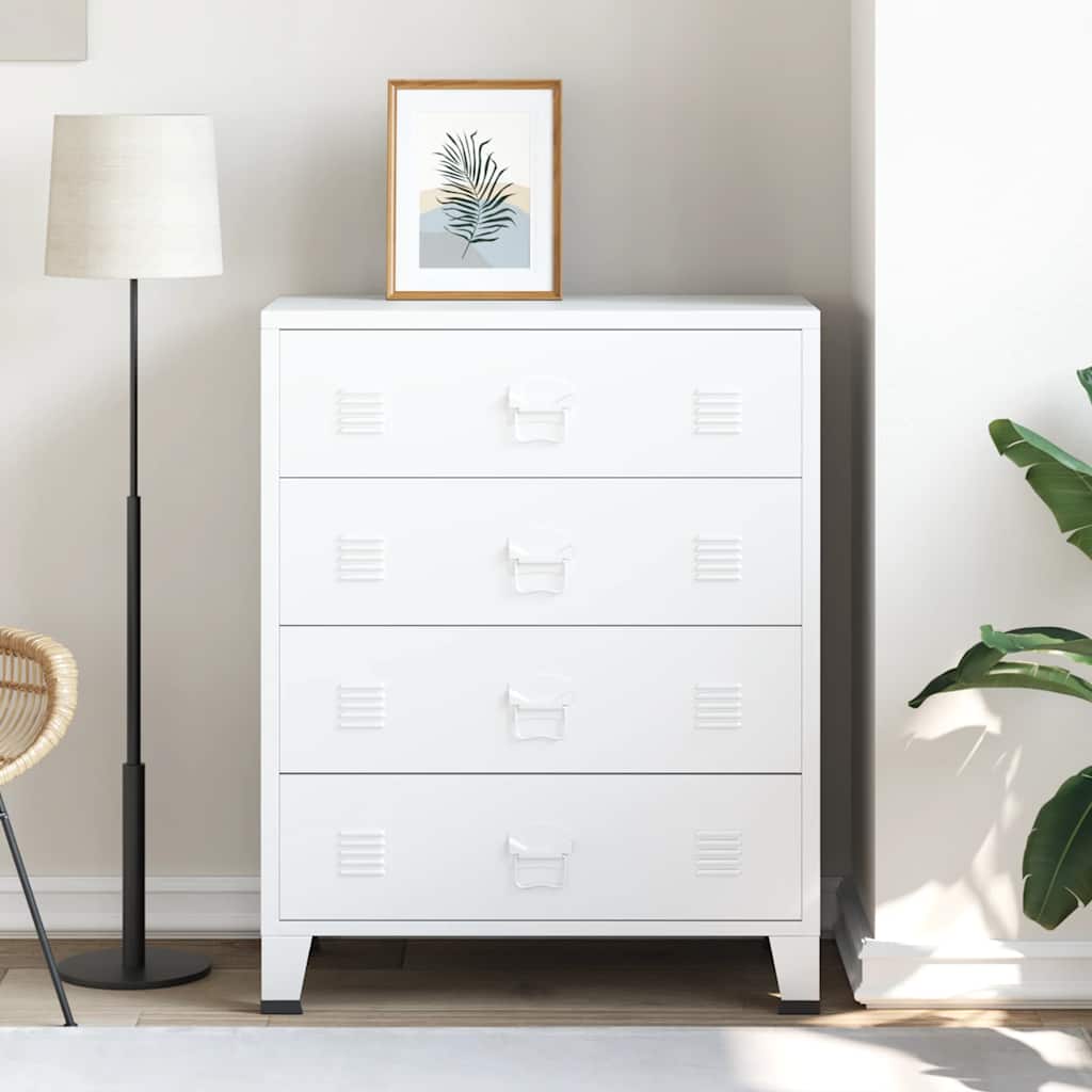 Industrial Drawer Cabinet White 78x40x93 cm Metal
