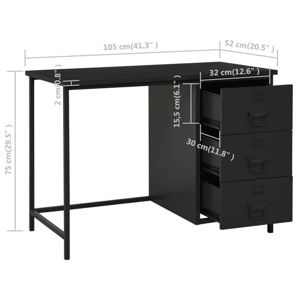 Industrial Desk with Drawers Black 105x52x75 cm Steel