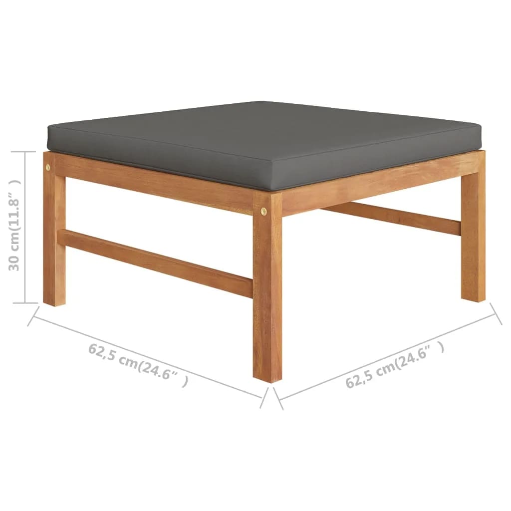 4 Piece Garden Lounge Set with Grey Cushions Solid Teak Wood