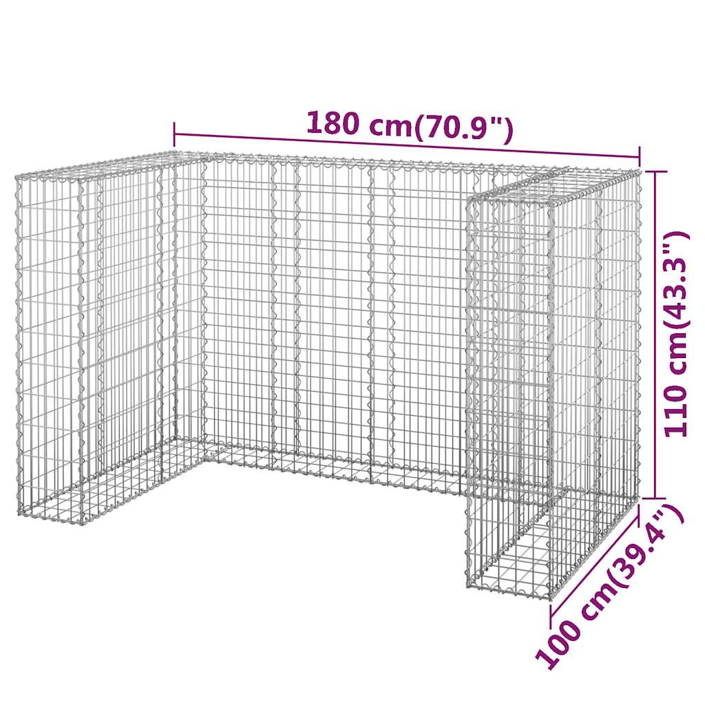 Gabion Wall for Garbage Bins Galvanised Steel 180x100x110 cm