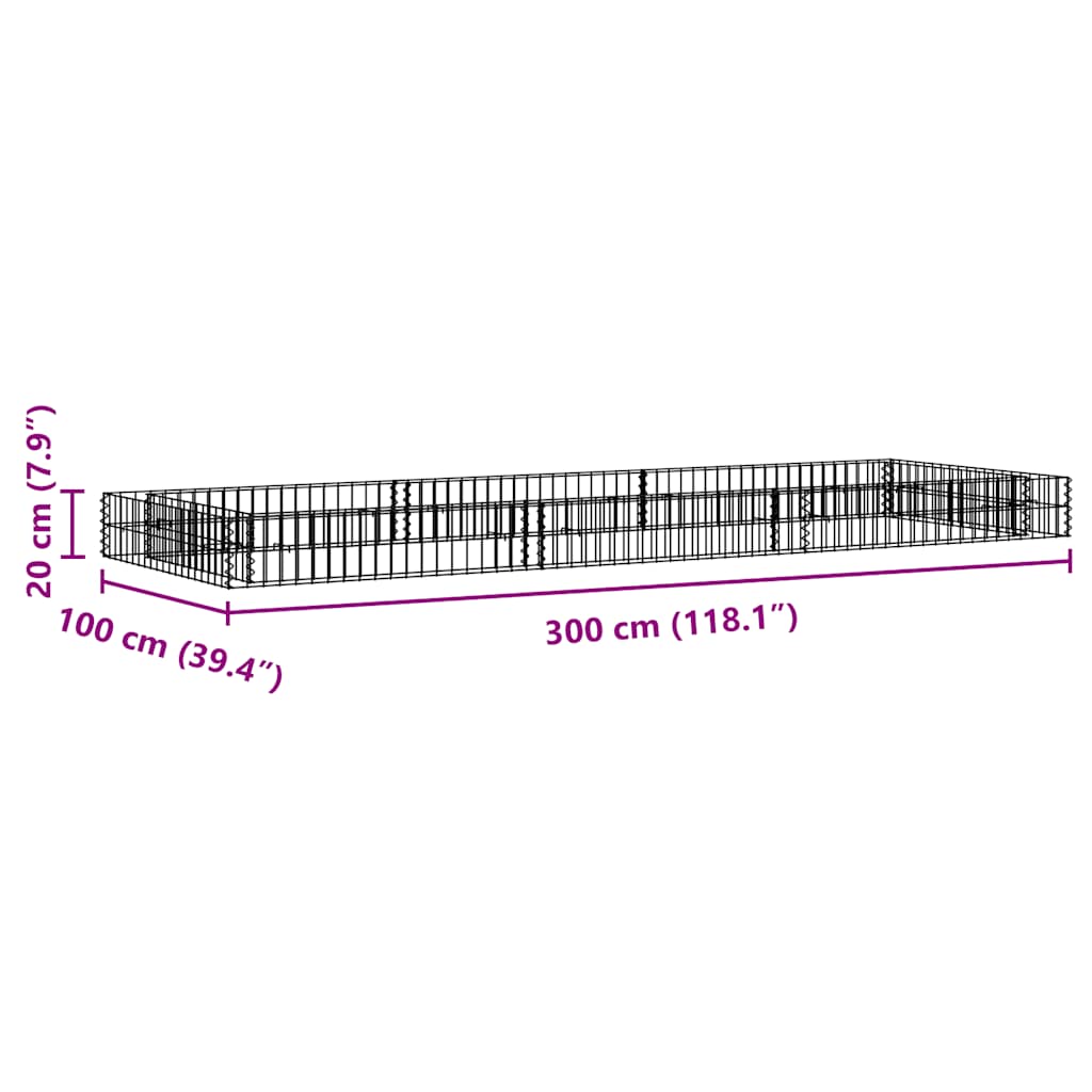 Gabion Raised Bed Galvanised Steel 300x100x20 cm