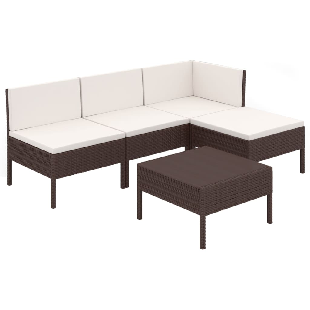 5 Piece Garden Lounge Set with Cushions Poly Rattan Brown