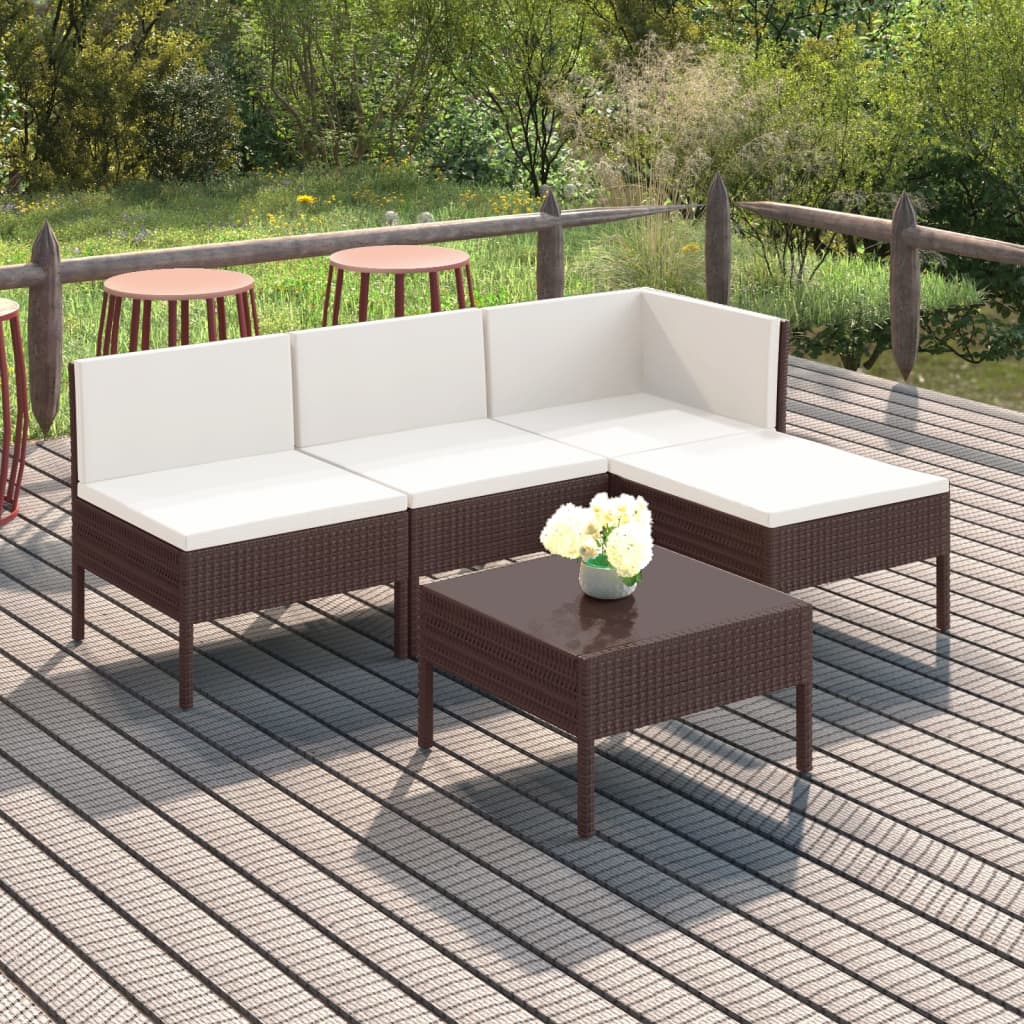 5 Piece Garden Lounge Set with Cushions Poly Rattan Brown