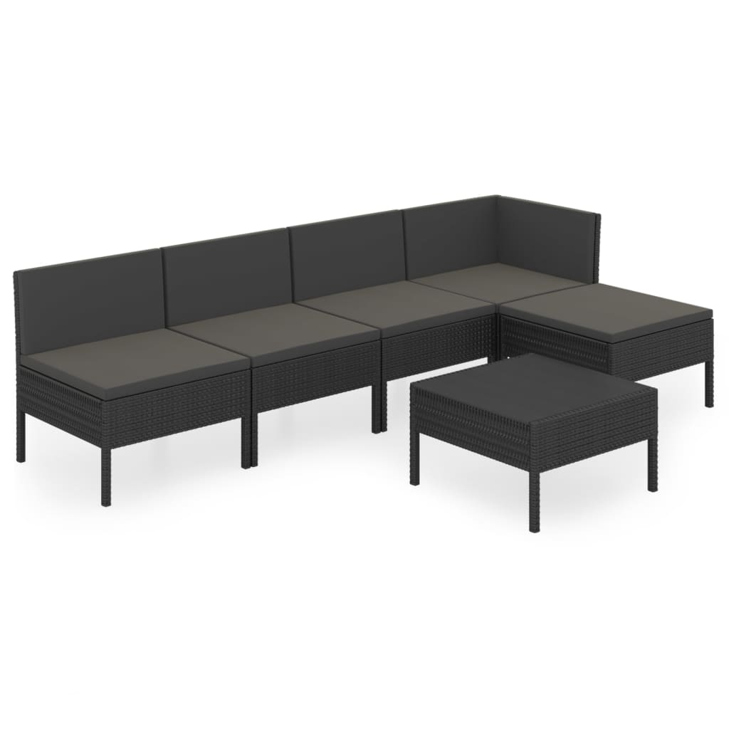 6 Piece Garden Lounge Set with Cushions Poly Rattan Black