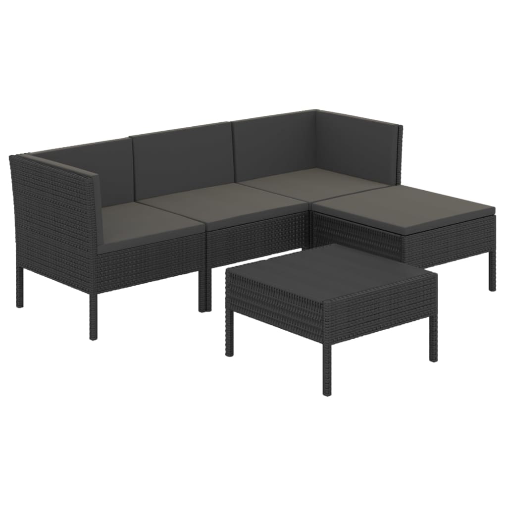 5 Piece Garden Lounge Set with Cushions Poly Rattan Black