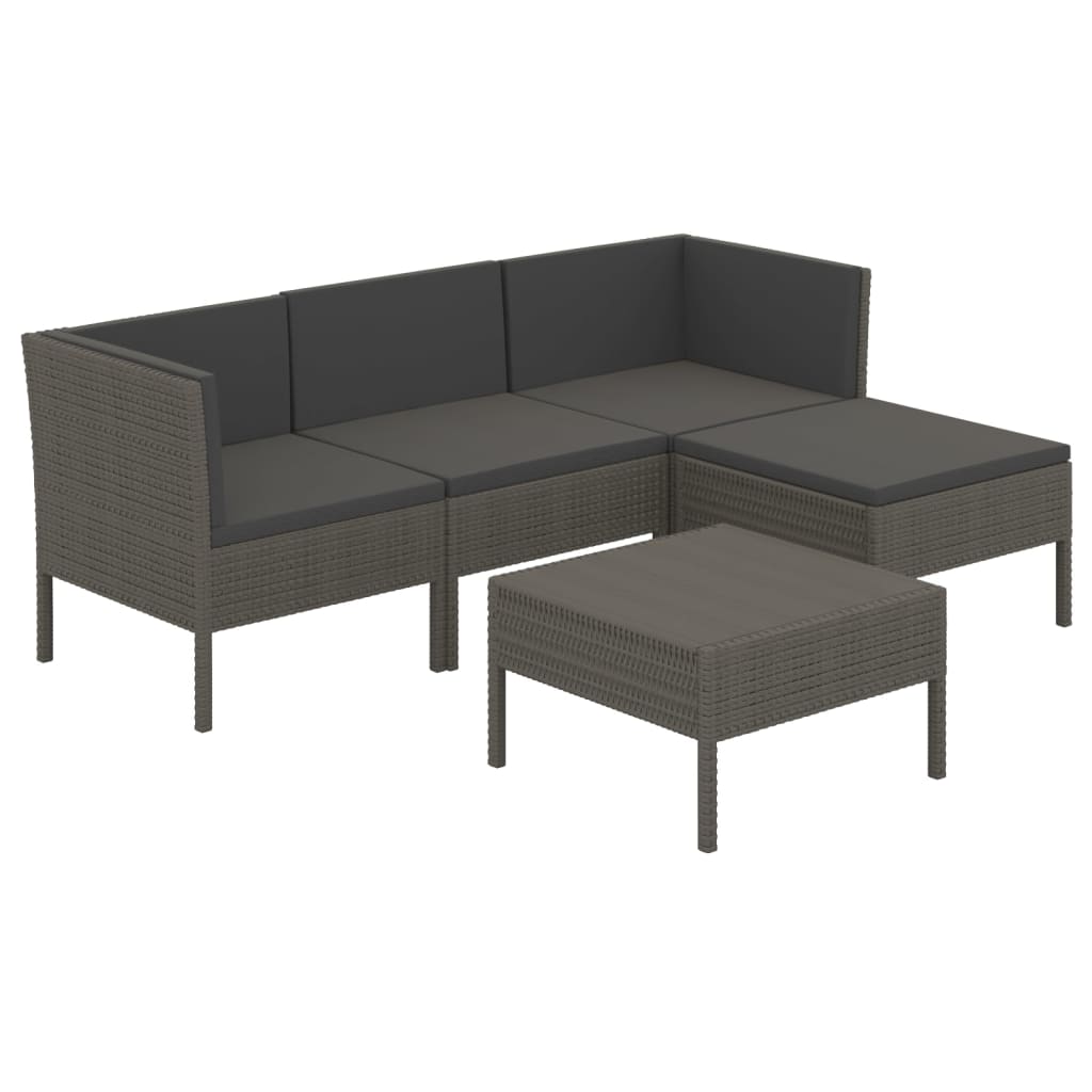 5 Piece Garden Lounge Set with Cushions Poly Rattan Grey