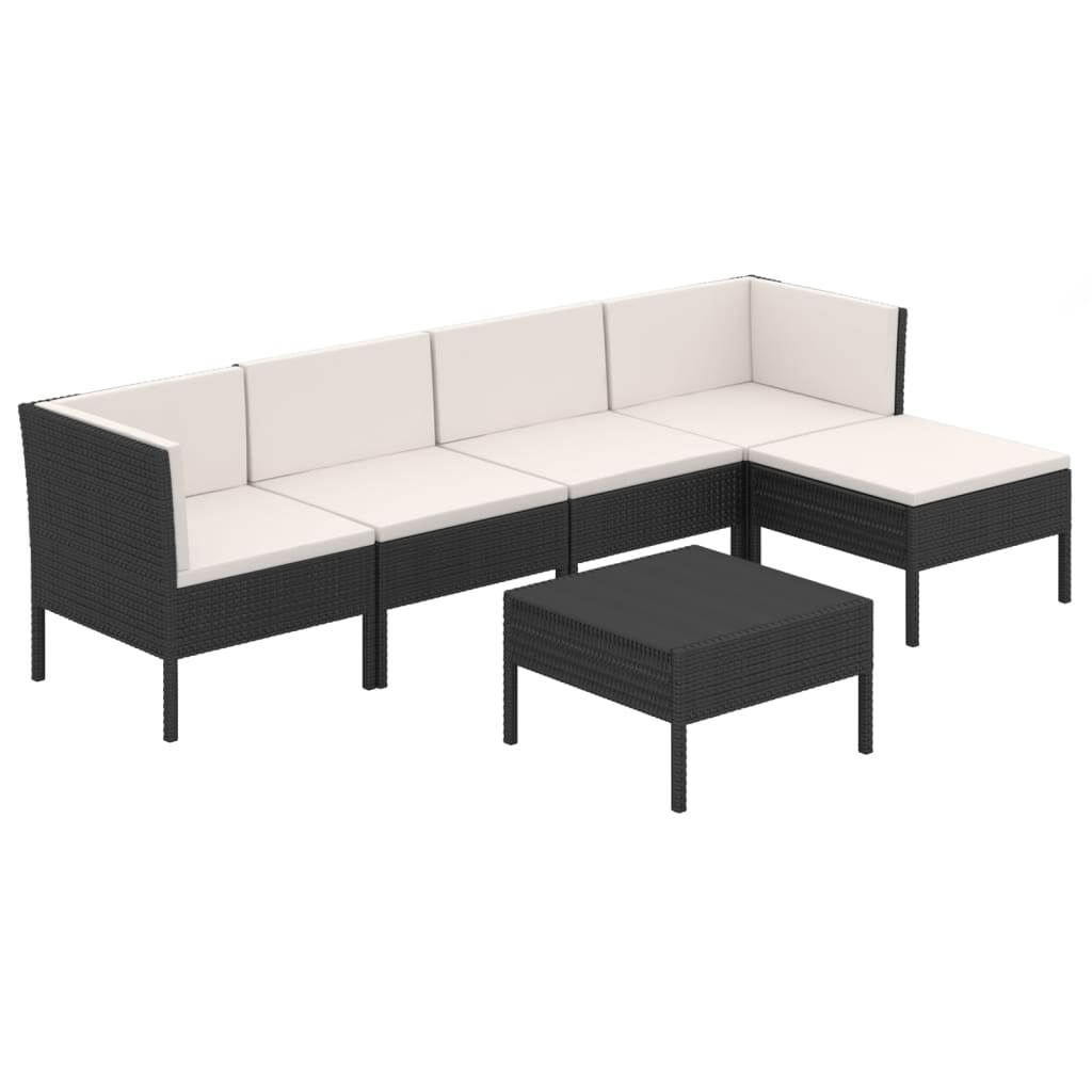 6 Piece Garden Lounge Set with Cushions Poly Rattan Black
